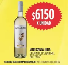 Santa Julia - VINO SANTA JULIA CHENIN DULCE NATURAL BOT.
