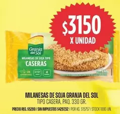 Granja del Sol - MILANESAS DE SOJA CASERAS
