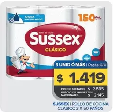 Sussex - Rollo De Cocina Clasico 3 X 50 Paños