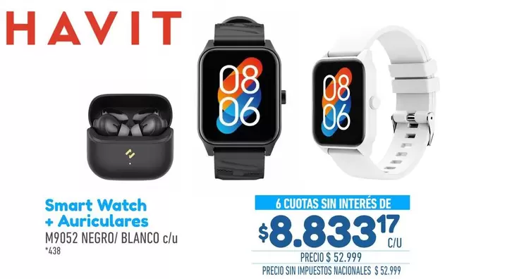 Negro - Smart Watch + Auriculares M9052