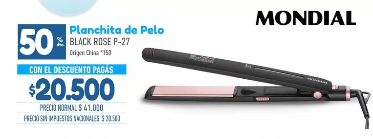 Mondial - Planchita de Pelo BLACK ROSE P-27