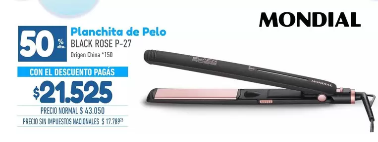 Mondial - Planchita de Pelo BLACK ROSE P-27