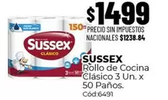 Sussex - Rollo de Cocina Clásico 3 Un. x 50 Paños. Cód:6491