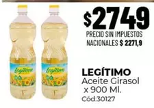 Legítimo - Aceite Girasol x 900 Ml. Cód:30127