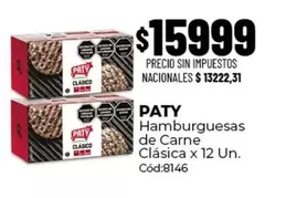 Paty - Hamburguesas de Carne Clásica x 12 Un. Cód:8146