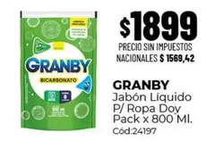 Granby - Jabón Líquido P/ Ropa Doy Pack x 800 Ml. Cód:24197