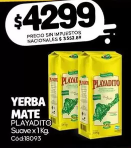Playadito - YERBA MATE PLAYADITO Suave x 1Kg. Cód:18093