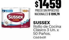 Sussex - Rollo de Cocina Clásico 3 Un. x 50 Paños. Cód:6491