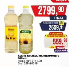Molto - ACEITE GIRASOL MAROLIO/MOLTO 900 cc. Cod: 328-20019