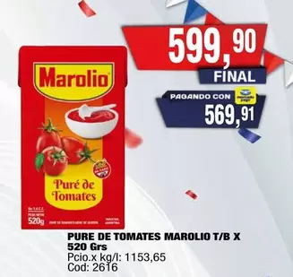 Marolio - Pure de Tomates T/B X 520 Grs