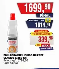 Hileret - EDULCORANTE LIQUIDO CLASICO X 250 GR Cod: 43093