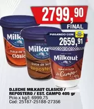 Milkaut - D.LECHE MILKAUT CLASICO / REPOSTERO / EST. CAMPO 405 gr