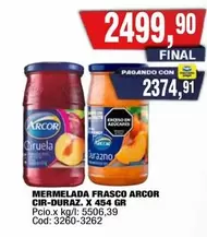 Arcor - MERMELADA FRASCO CIR-DURAZ X 454 GR