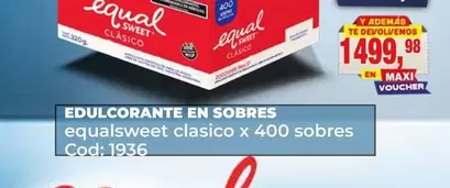 Equalsweet - EDULCORANTE EN SOBRES equalsweet clasico x 400 sobres Cod: 1936