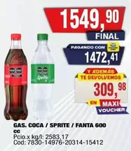 Coca cola - GAS. COCA / SPRITE / FANTA 600 CC