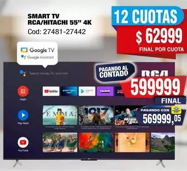 Google - SMART TV RCA/HITACHI 55" 4K Cod: 27481-27442