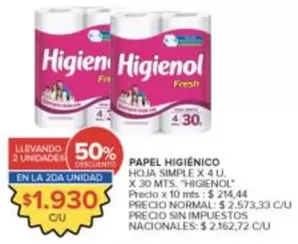 Higienol - PAPEL HIGI
ENICO HOJA SIMPLE X 4 U.