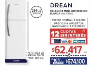 Drean - HELADERA HDR280F50B BLANCA