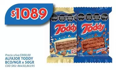 Toddy - ALFAJOR TODDY BCO/NGR x 50GR
