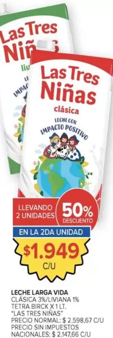 Las Tres Niñas - LECHE LARGA VIDA CLASICA 3% / LIVIANA 1%