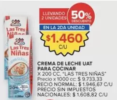Las Tres Niñas - CREMA DE LECHE UAT PARA COCINAR