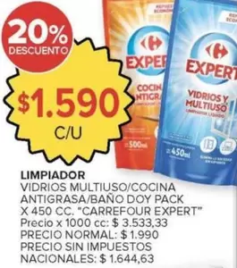 Carrefour - LIMPIADOR VIDRIOS MULTIUSO/COCINA ANTIGRASA/BAÑO DOY PACK X 450 CC
