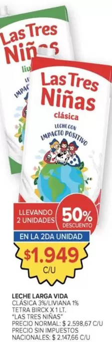 Las Tres Niñas - LECHE LARGA VIDA CLASICA 3% U.V. 1%