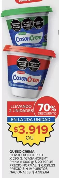 Casancrem - Queso Crema Clásico/Light Pote