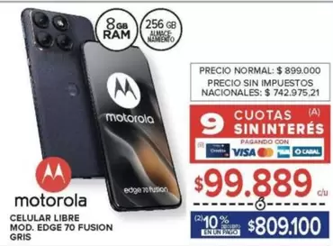 Motorola - CELULAR LIBRE MOD. EDGE 70 FUSION GRIS