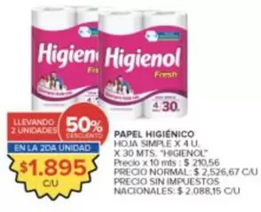 Higienol - PAPEL HIGI
ENICO HOJA SIMPLE X 4 U.