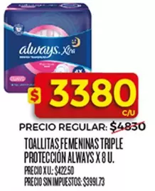 Always - TOALLITAS FEMENINAS TRIPLE PROTECCIÓN X 8 U.