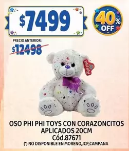 Off - OSO PHI PHI TOYS CON CORAZONCITOS APLICADOS 20CM Cód.87671