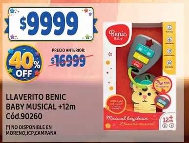 Off - LLAVELITO BENIC BABY MUSICAL +12m Cód.90260