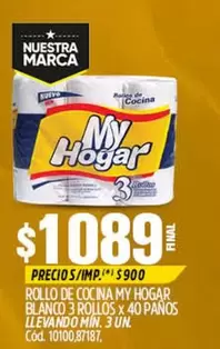 My Hogar - ROLLO DE COCINA BLANCO 3 ROLLOS x 40 PAÑOS