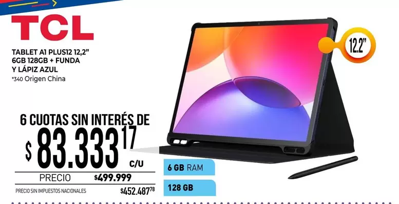 TCL - TABLET AI PLUS12 12.2" 6GB 128GB + FUNDA Y LÁPIZ AZUL