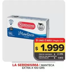 La Serenísima - Manteca Clásica X 100 Grs