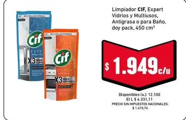 Cif - Limpiador Vidrios y Multiusos, Antigrasa o para Baño, doy pack