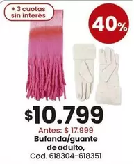 Bufanda/guante de adulto, Cod. 618304-618351