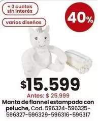 Manta de flannel estampada con peluche, Cod. 596324-596325-596327-596329-596316-596317