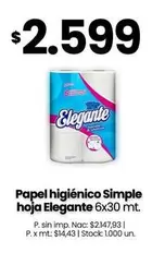 Elegante - Papel higiénico Simple hoja