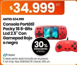 Noga - Consola Portátil Pocky 18 8-Bits Lcd 2.5" Con Gamepad Rojo o negro