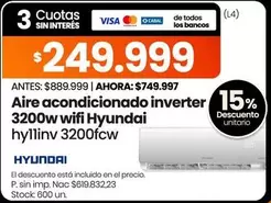 Hyundai - Aire acondicionado inverter 3200w wifi hyllinv 3200fcw