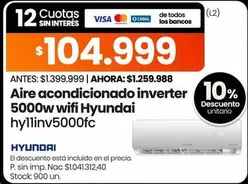 Hyundai - Aire acondicionado inverter 5000w wifi hyllinv5000fc