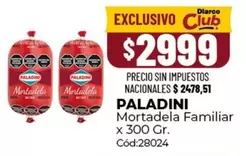 Paladini - Mortadela Familiar x 300 Gr. Cód:28024