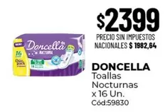Doncella - Toallas Nocturnas x 16 Un. Cód:59830