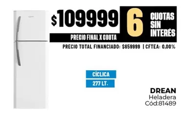 Drean - Heladera Cíclica 277 LT. Cod:81489