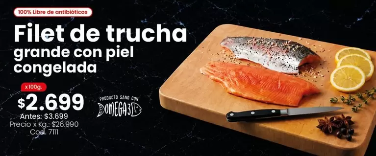 X$ - Filet de trucha grande con piel congelada