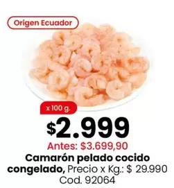 Origen - Camarón pelado cocido congelado, Cod. 92064