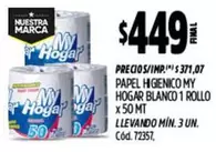 My Hogar - PAPEL HIGIENICO BLANCO 1 ROLLO Cód. 72357