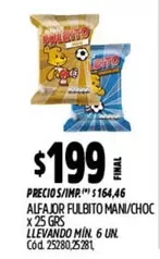Fulbito - ALFAJOR FULBITO MANI/CHOC x 25 GRS Cód. 25825,281